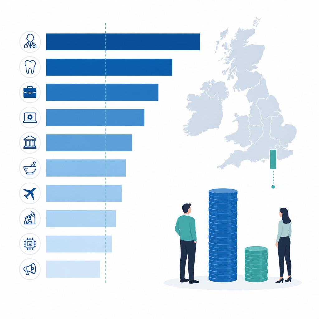 Illustration: Top 10 UK salaries vs national median